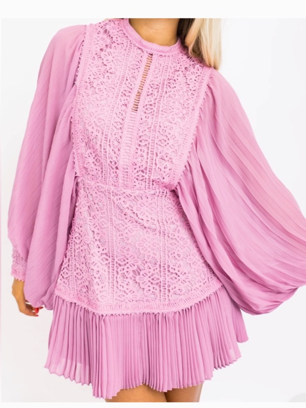 Fate Pink mauve Lace & Pleat Mini Dress